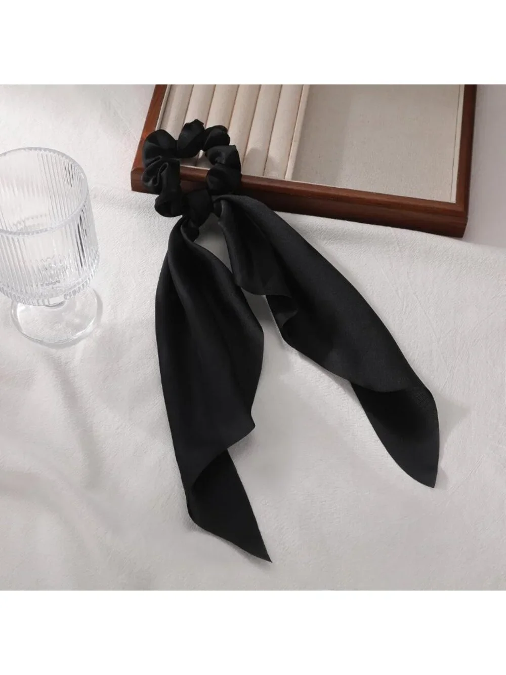 Stylish Black Hair Ribbons - 10 Pack Soft Bow Scrunchies & Elastic Ponytail